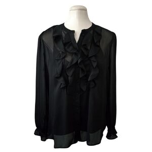 Boden Amalie Ruffle Blouse Cami Sheer Top Black Size 10 Women's